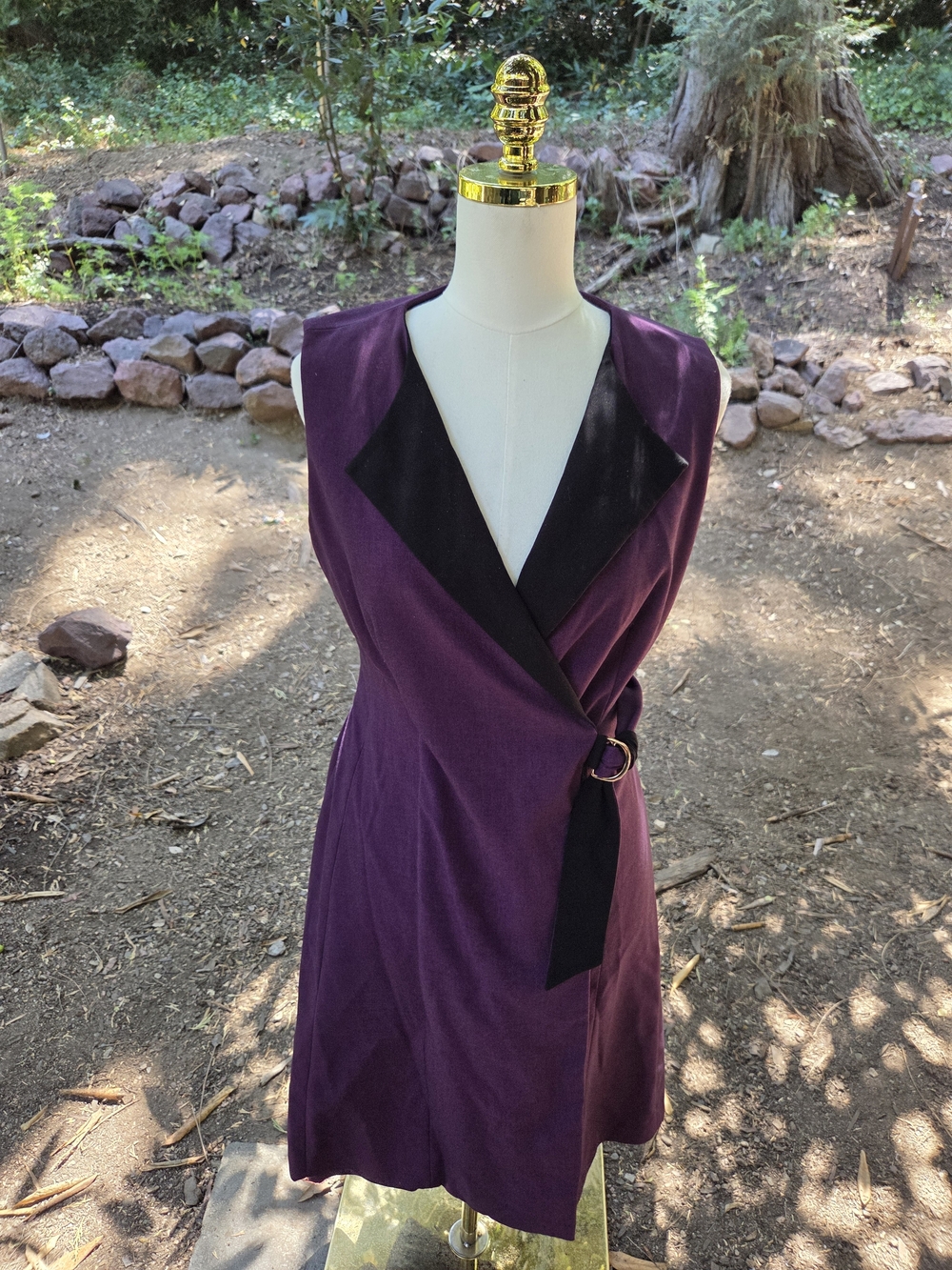 Calvin Klein Sleeveless Purple Wrap Dress with Black Trim Size 10